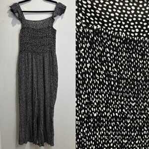 Smocked Polka Dot Wide-Leg Jumpsuit - Black & White